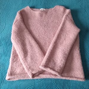 Anthropologie Little Lies Rolled Hem Light Pink Sweater S/M